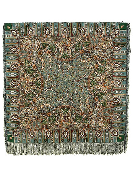 Шерстяной Павлопосадский платок Садко, 125*125 см, арт. 598-52 Шерстяной Павлопосадский платок Садко, 125*125 см, арт. 598-52Платок шерстяной с набивным рисунком и шелковой бахромой.
<br>Размер 125*125 см.
<br>Бахрома состоит из нитей двух цветов – темно-зеленого и зеленовато-серого.<br>
