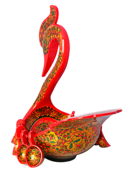 Лебедь с росписью "Кудрина на красном фоне"