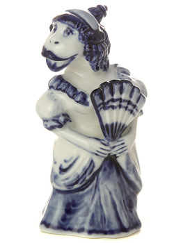 Керамическая Гжельская скульптура Обезьянка-барышня