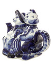 Чайник заварочный керамический Гжель с росписью "Котики"