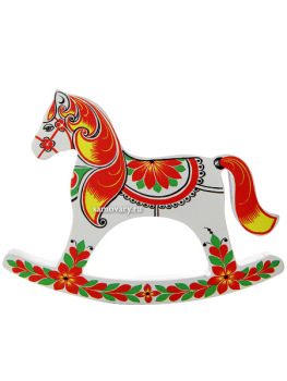 Лошадка-качалка "Белая" хохлома с ручной художественной росписью, арт. 6071