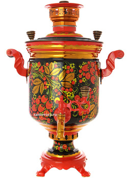 Комбинированный самовар 5 литров с художественной росписью "Хохлома рыжая", арт. 310545
