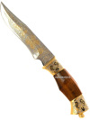Позолоченный златоустовский сувенирный нож "Айс" в кожаных ножнах