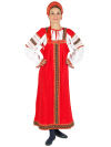 Русский народный костюм для танцев льняной комплект красный "Забава": сарафан и блузка, XL-XXXL 