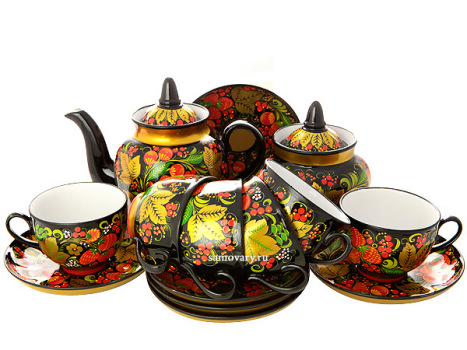 Чайный сервиз с художественной росписью "Хохлома классическая" на 6 персон
