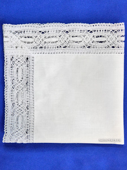Льняная салфетка белая с белым кружевом (Вологодское кружево), арт. 6с-717, 33х33