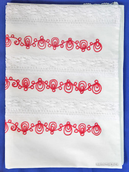 Хлопковое полотенце белое с красной вышивкой (Вологодское кружево), арт. 8нхп-841, 120х45