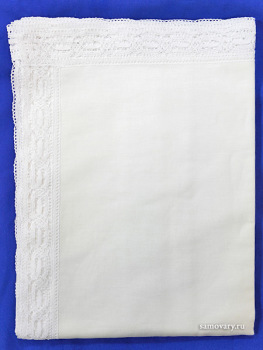 Льняная квадратная скатерть белая с белым кружевом и кружевной вышивкой (Вологодское кружево), арт. 1с-967, 150х150