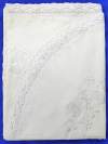 Льняная скатерть прямоугольная с закругленными краями белая с белым кружевом и кружевной вышивкой (Вологодское кружево), арт. 7c-969, 230х150