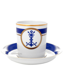 Чашка с блюдцем чайная форма "Гербовая", рисунок "Кают компания № 3", Императорский фарфоровый завод