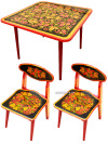 Набор детской мебели Хохлома - детский стол и 2 стула из дерева с художественной росписью, арт. 7228-7902-2