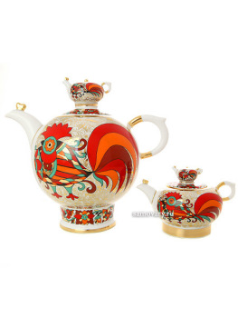 Комплект чайников форма "Семейный", роспись "Красный петух", Императорский фарфоровый завод