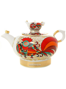 Чайник заварочный форма "Семейный", рисунок "Красный петух", Императорский фарфоровый завод