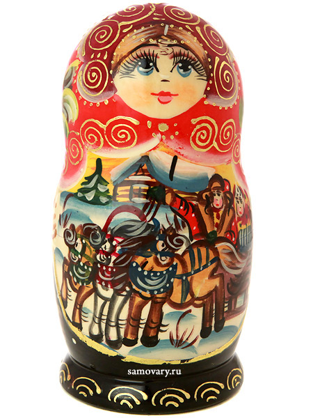 Матрешка Тройка серия Сказки, арт. 597 Матрешка Тройка серия Сказки, арт. 597Набор из 5 штук.
<br>Высота - 16,5 см.<br>