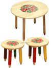 Набор детской мебели Хохлома "Светлячок" - стол и 2 табурета из дерева с художественной росписью, арт. 7257-7406-2