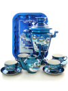 Набор самовар электрический 3 литра с чайником с художественной росписью "Зимний пейзаж" с чайным сервизом, арт. 160327с