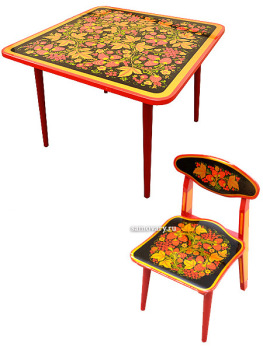 0Набор детской мебели - детский стол и стул из дерева с художественной росписью Хохлома, арт. 7228-7902