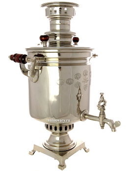 Угольный самовар 5 литров никелированный "цилиндр", произведен в начале XX века Торговым Домом приемника Баташева, с медалями, арт. 479520