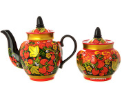 Керамический сервиз для чая с росписью "Клубника двойной фон" на 6 персон