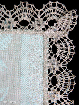 Льняная салфетка серая с темным кружевом(ручное плетение), арт. 6нхп-654, 33х33
