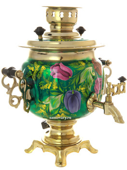 Электрический самовар 3 литра с художественной росписью "Тюльпаны на зеленом фоне" с термовыключателем, арт. 171499