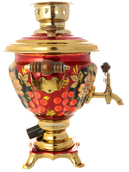 Электрический самовар 2 литра с художественной росписью "Золотые цветы на бордовом фоне", арт. 150497