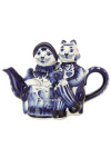 Чайник заварочный керамический Гжель с росписью "Котики"