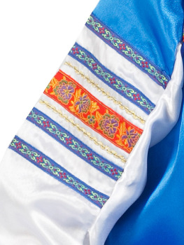 Русский народный костюм для женщины атласный комплект васильковый "Василиса": сарафан и блузка, XS-L 