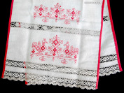 Льняное полотенце светло-серое с вышивкой (Вологодское кружево), арт. 8нхп-841, 200х35