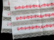 Хлопковое полотенце серое с красной вышивкой (Вологодское кружево), арт. 8нхп-841, 120х45