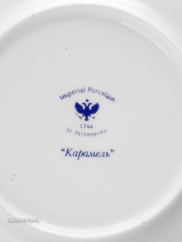 Чашка с блюдцем чайная форма "Билибина 1", рисунок "Карамель синяя", Императорский фарфоровый завод