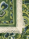 Скатерть "Ализарин", зеленая с кружевом, 100х100