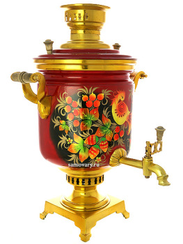 Набор с угольным самоваром 5 литров "цилиндр" с художественной росписью "Золотая птица", арт. 220755