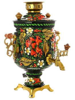 Набор самовар электрический 3 литра с художественной росписью "Хохлома классическая", "цилиндр" рифленый, арт. 121108