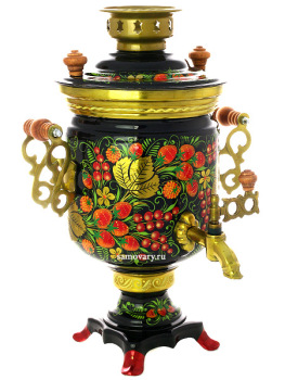 Набор самовар электрический 3 литра с художественной росписью "Хохлома классическая", "цилиндр", арт. 121109