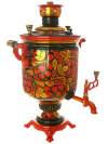 Тульский угольный самовар 7 литров "цилиндр" с художественной росписью "Хохлома рыжая", арт. 261221
