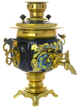 Электрический самовар 3 литра с художественной росписью "Кудрина на синем фоне", арт. 130275