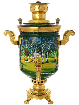 Набор с угольным самоваром 7 литров "цилиндр" с художественной росписью "Ясная поляна", арт. 220751