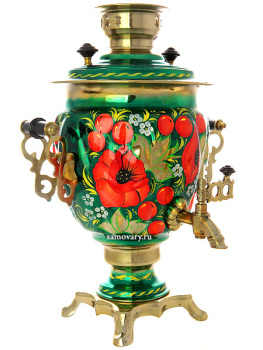 Набор самовар электрический 3 литра с художественной росписью "Маки на зеленом фоне", арт. 130246