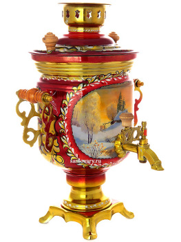 Электрический самовар 3 литра с художественной росписью "Зимушка", "цилиндр", арт. 150422