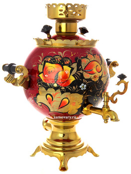 Набор самовар электрический 3 литра с художественной росписью "Золотые цветы на бордовом фоне", "шар", арт. 121415