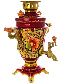 Самовар электрический 1,5 литра с росписью "Кудрина золотая" в наборе, арт. 130228