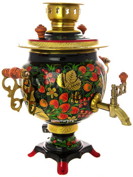 Набор самовар электрический 3 литра с художественной росписью "Хохлома классическая", "овал" рифленый, арт. 121110