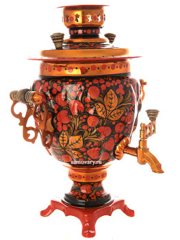 Электрический самовар 3 литра с художественной росписью "Хохлома рыжая", "желудь", арт. 110445