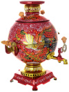 Набор самовар электрический 5 литров с художественной росписью "Хохлома на красном фоне мелкая", "шар", арт. 170811