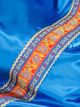 Русский народный костюм для женщины атласный комплект васильковый "Василиса": сарафан и блузка, XS-L 