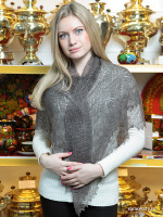 Пуховый оренбургский платок серый (паутинка), арт. А 100-03