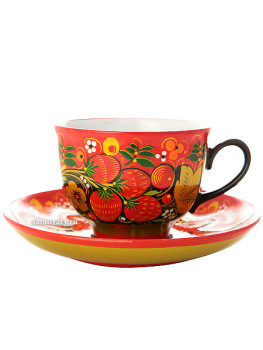 Керамический сервиз для чая с росписью "Клубника двойной фон" на 6 персон