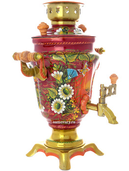 Набор самовар электрический 1,5 литра с художественной росписью "Солнышко на бордовом фоне", арт. 131388