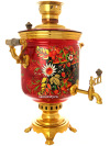 Угольный самовар 5 литров "цилиндр" с художественной росписью "Хохлома на красном фоне", арт. 220530